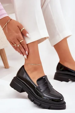 Mokasyny Damskie Lakierowane Czarne Elearionna