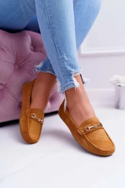 Mokasyny Damskie Lekkie Eko-zamsz Camel Think