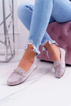 Mokasyny Damskie Lekkie Eko-zamsz Lila Róż Think