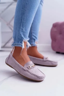 Mokasyny Damskie Lekkie Eko-zamsz Lila Róż Think