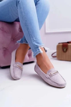 Mokasyny Damskie Lekkie Eko-zamsz Lila Róż Think