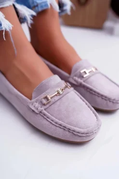 Mokasyny Damskie Lekkie Eko-zamsz Lila Róż Think