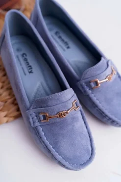 Mokasyny Damskie Lekkie Eko-zamsz Niebieskie Think