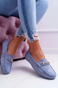 Mokasyny Damskie Lekkie Eko-zamsz Niebieskie Think