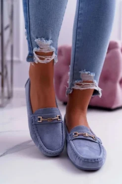 Mokasyny Damskie Lekkie Eko-zamsz Niebieskie Think