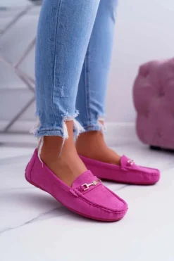 Mokasyny Damskie Lekkie Eko-zamsz Fuksja Think