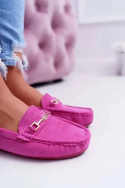 Mokasyny Damskie Lekkie Eko-zamsz Fuksja Think