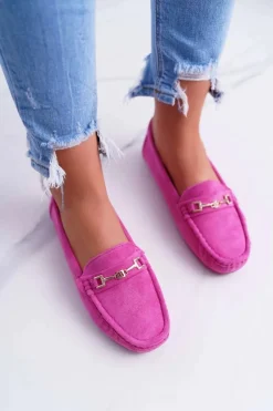 Mokasyny Damskie Lekkie Eko-zamsz Fuksja Think