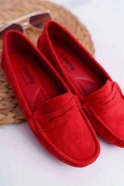 Mokasyny Damskie Lekkie Eko-zamsz Czerwone Limez