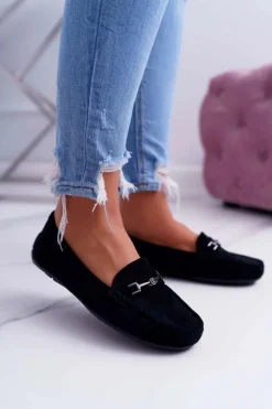Mokasyny Damskie Lekkie Eko-zamsz Czarne Think