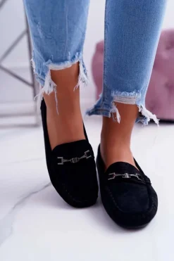 Mokasyny Damskie Lekkie Eko-zamsz Czarne Think