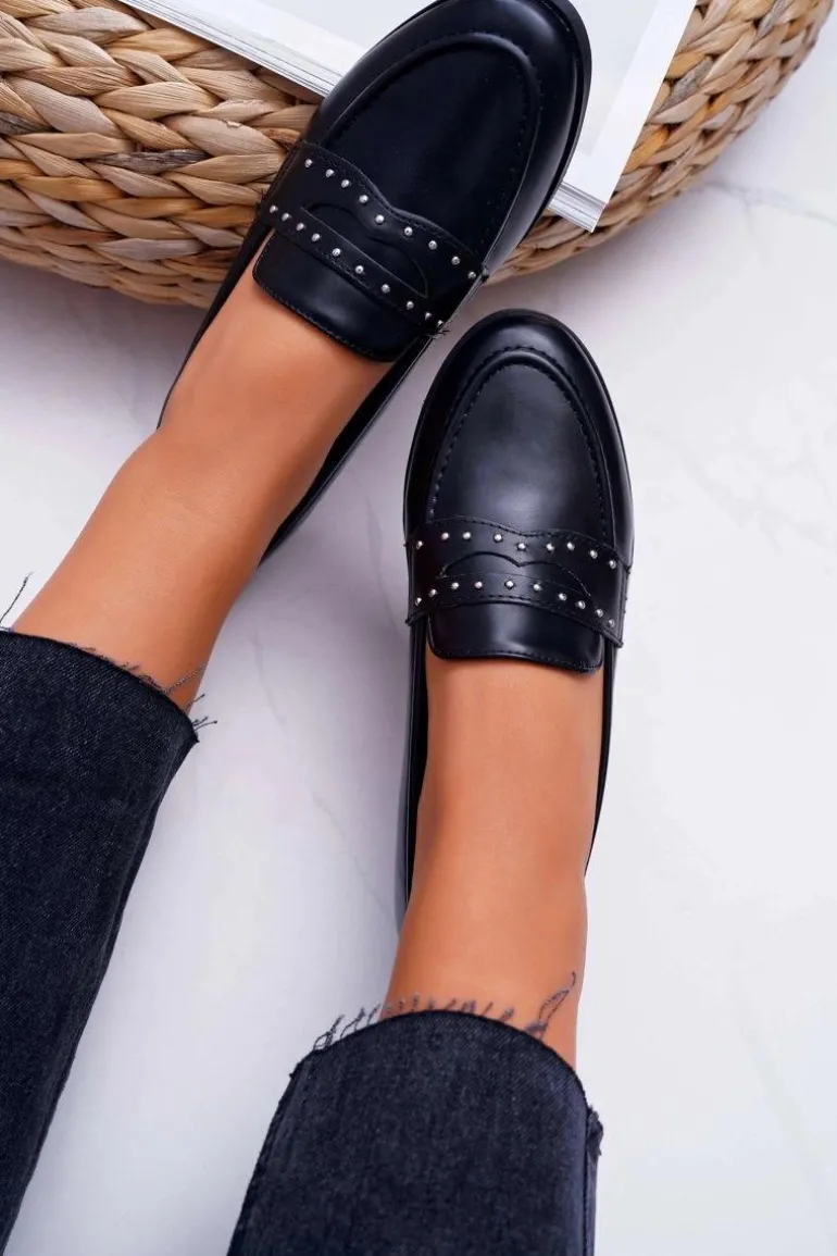 Mokasyny Damskie Loafery Lordsy Czarne Tenes