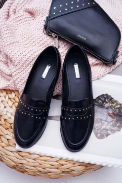 Mokasyny Damskie Loafery Lordsy Czarne Tenes