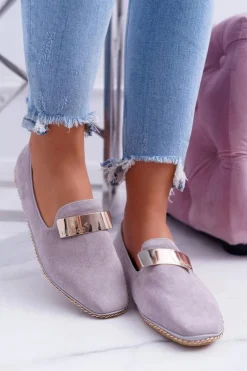 Mokasyny Damskie Lu Boo Szare Złoty Łańcuch Panama