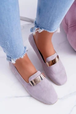 Mokasyny Damskie Lu Boo Szare Złoty Łańcuch Panama