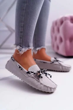 Mokasyny Damskie Lu Boo Wygodne Szare Plummy