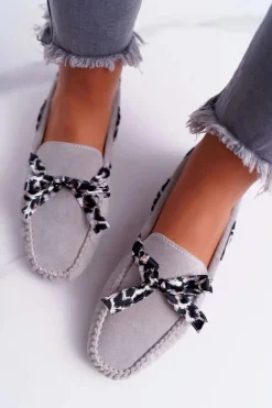 Mokasyny Damskie Lu Boo Wygodne Szare Plummy