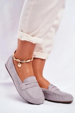 Mokasyny Damskie Materiałowe Szare Panay