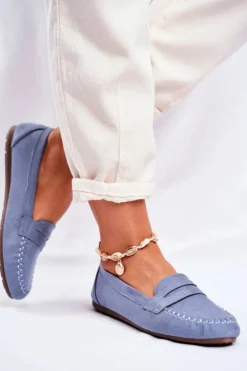 Mokasyny Damskie Materiałowe Niebieskie Panay