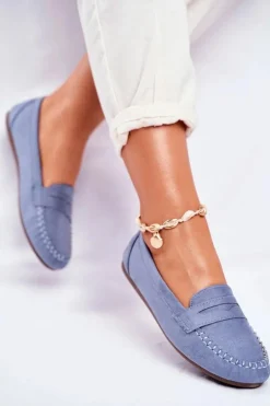 Mokasyny Damskie Materiałowe Niebieskie Panay