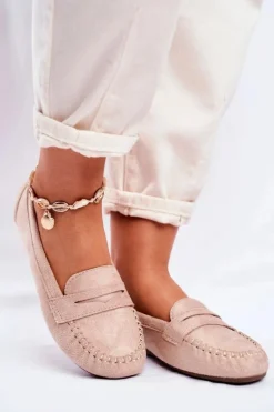 Mokasyny Damskie Materiałowe Beżowe Panay