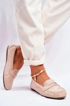 Mokasyny Damskie Materiałowe Beżowe Panay