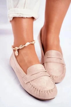 Mokasyny Damskie Materiałowe Beżowe Panay