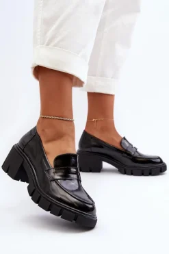 Mokasyny Damskie Na Masywnym Obcasie Big Star NN274055 Czarne