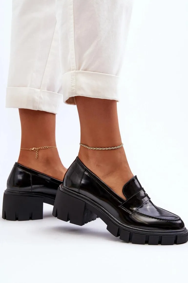 Mokasyny Damskie Na Masywnym Obcasie Big Star NN274055 Czarne