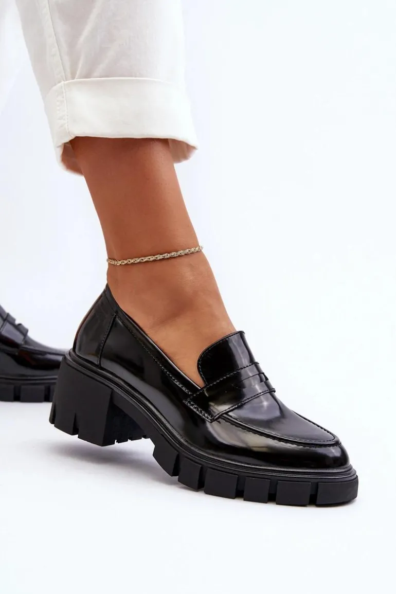 Mokasyny Damskie Na Masywnym Obcasie Big Star NN274055 Czarne