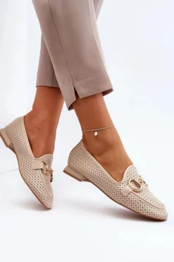 Mokasyny Damskie Na Płaskim Obcasie Z Ozdobą Beżowe Iluvana
