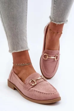 Mokasyny Damskie Na Płaskim Obcasie Z Ozdobą Różowe Aviole