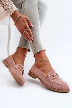 Mokasyny Damskie Na Płaskim Obcasie Z Ozdobą Różowe Aviole