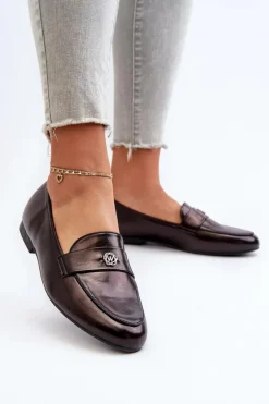 Mokasyny Damskie Na Płaskim Obcasie Czarne Sylvaine