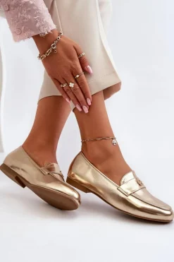 Mokasyny Damskie Na Płaskim Obcasie Złote Sylvaine