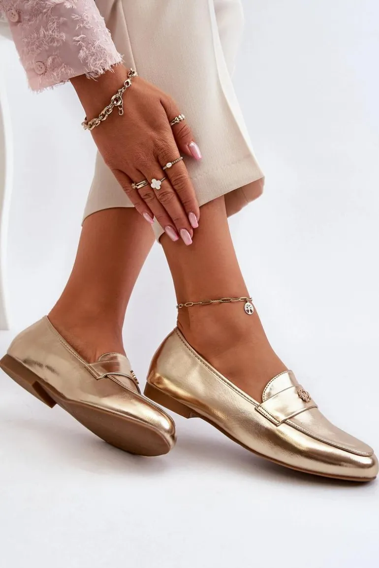 Mokasyny Damskie Na Płaskim Obcasie Złote Sylvaine
