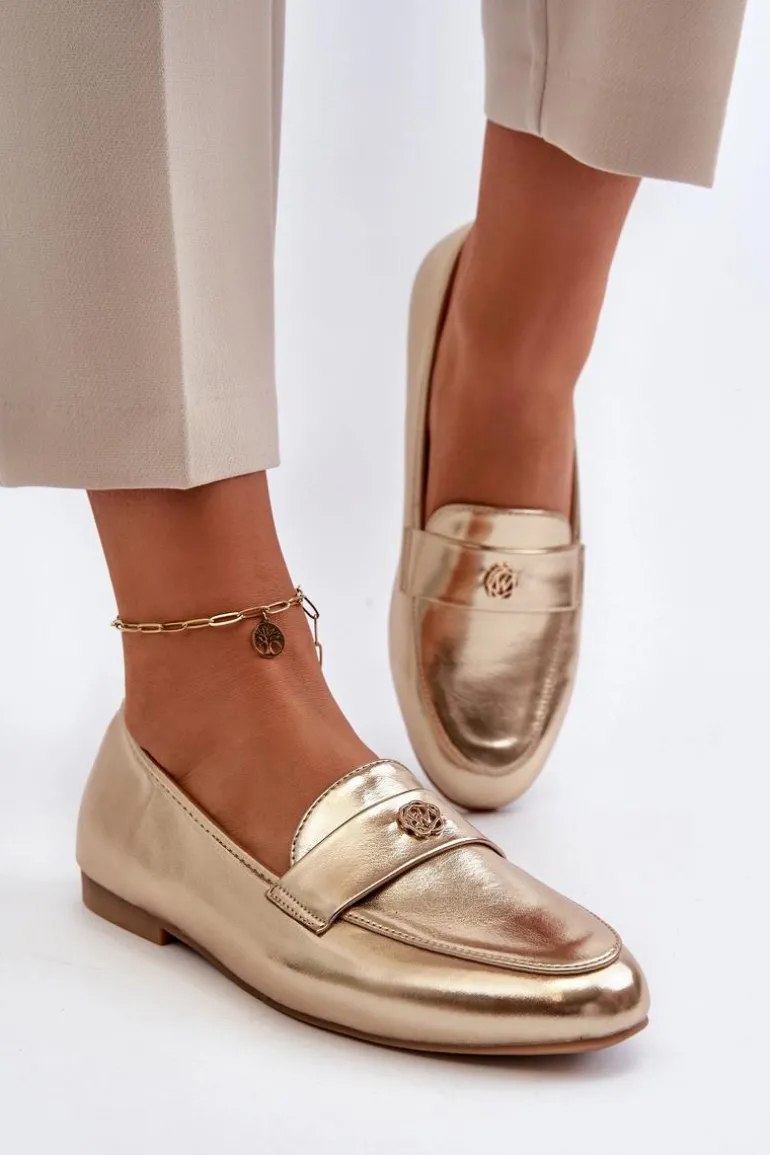 Mokasyny Damskie Na Płaskim Obcasie Złote Sylvaine