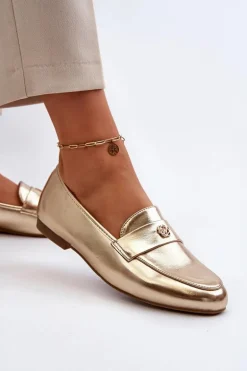 Mokasyny Damskie Na Płaskim Obcasie Złote Sylvaine