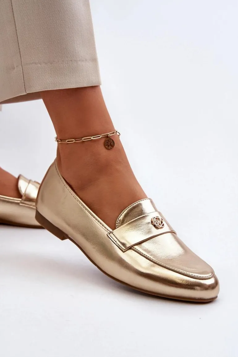 Mokasyny Damskie Na Płaskim Obcasie Złote Sylvaine