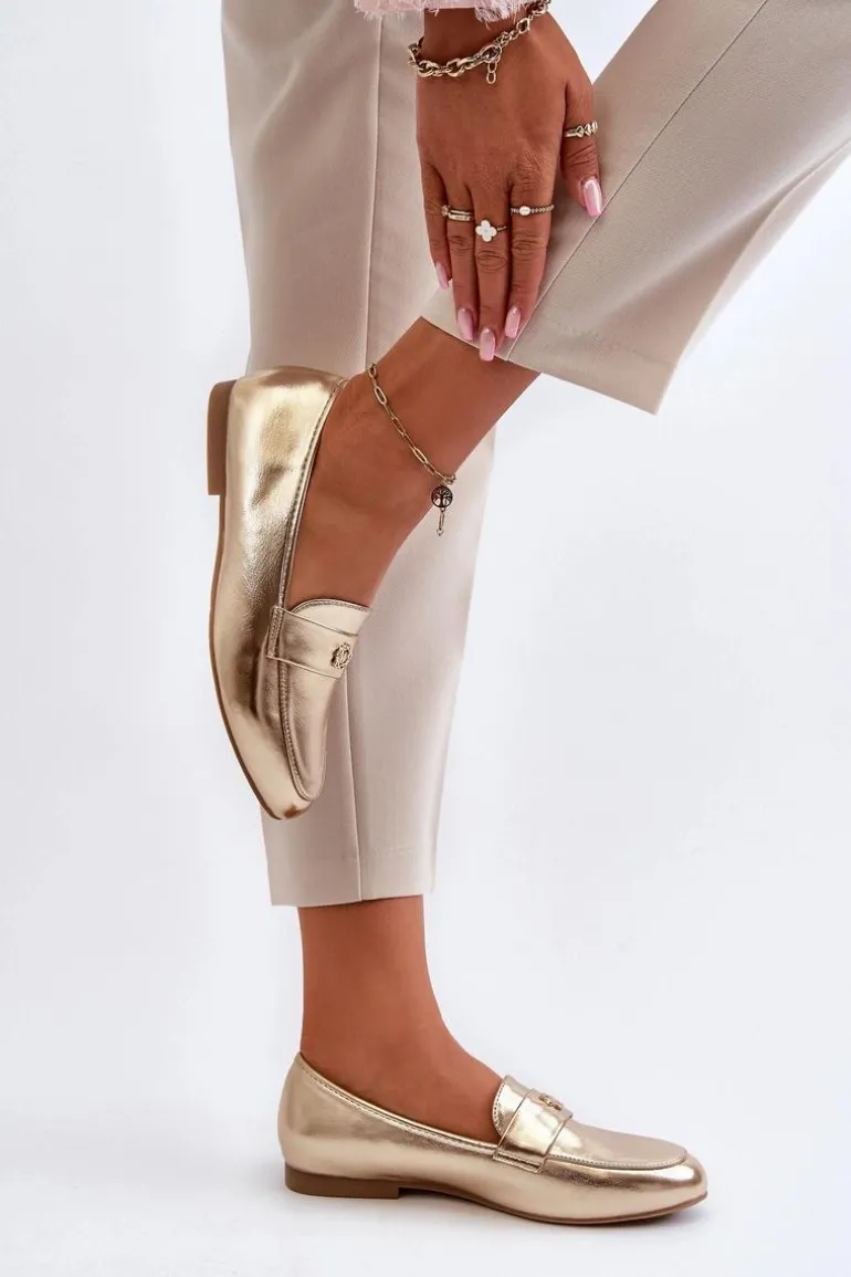 Mokasyny Damskie Na Płaskim Obcasie Złote Sylvaine