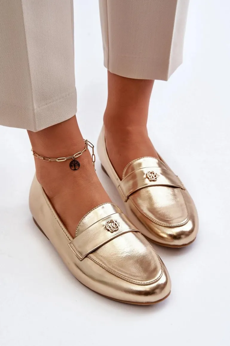 Mokasyny Damskie Na Płaskim Obcasie Złote Sylvaine