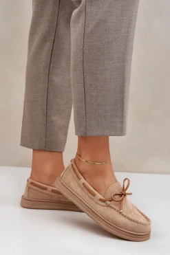 Mokasyny Damskie Na Płaskiej Podeszwie Beżowe Timannie