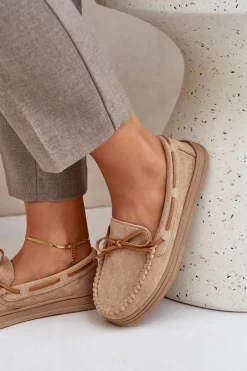 Mokasyny Damskie Na Płaskiej Podeszwie Beżowe Timannie