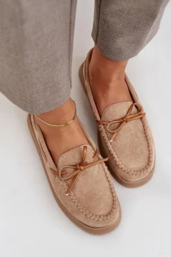 Mokasyny Damskie Na Płaskiej Podeszwie Beżowe Timannie