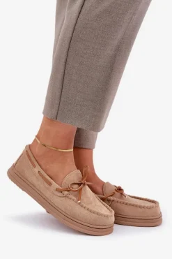 Mokasyny Damskie Na Płaskiej Podeszwie Beżowe Timannie