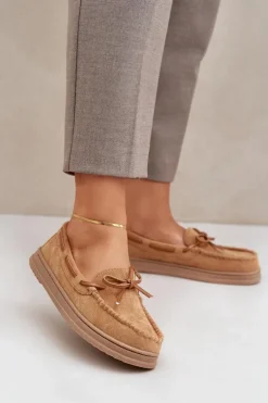 Mokasyny Damskie Na Płaskiej Podeszwie Camel Timannie