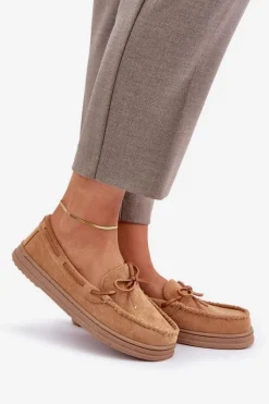Mokasyny Damskie Na Płaskiej Podeszwie Camel Timannie