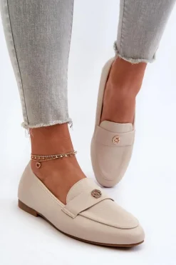 Mokasyny Damskie Na Płaskim Obcasie Beżowe Sylvaine