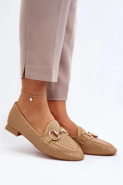 Mokasyny Damskie Na Płaskim Obcasie Z Ozdobą Camel Iluvana