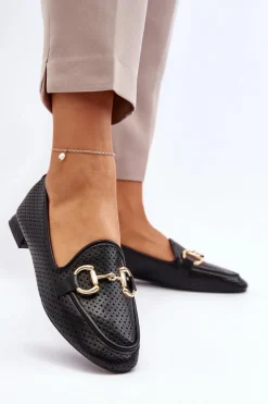 Mokasyny Damskie Na Płaskim Obcasie Z Ozdobą Czarne Iluvana